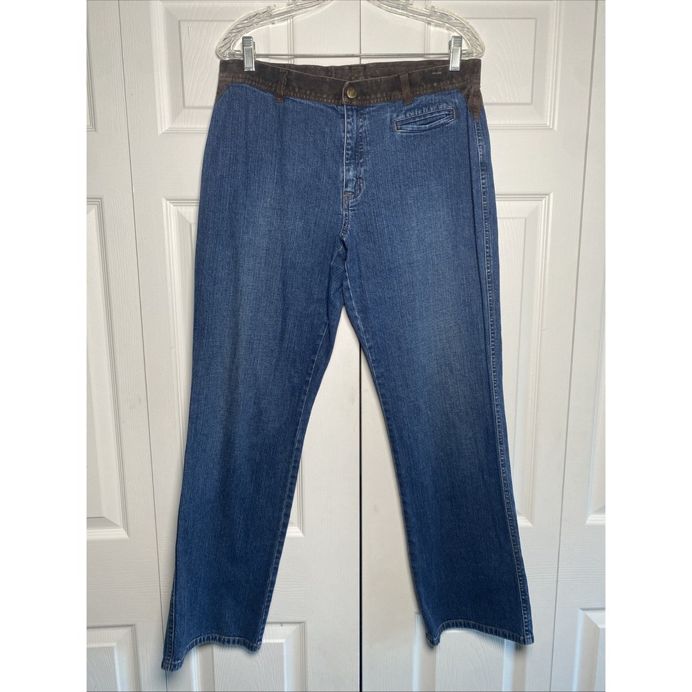 Lauren Ralph Lauren Leather Trim Straight Jeans Size 12 Blue Western Denim